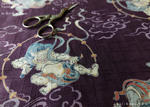Load image into Gallery viewer, Furoshiki Reusable Fabric Wrap, Bandana, Fūjin Raijin, Purple ⦿fsjf0028
