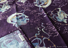 Load image into Gallery viewer, Furoshiki Reusable Fabric Wrap, Bandana, Fūjin Raijin, Purple ⦿fsjf0028
