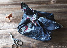 Load image into Gallery viewer, Furoshiki Reusable Fabric Wrap, Bandana, Ryū Dragon Black ⦿fsjf0034