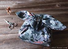 Load image into Gallery viewer, Furoshiki Reusable Fabric Wrap, Bandana, Ryū Dragon Gray ⦿fsjf0034
