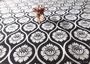 Furoshiki Reusable Fabric Wrap, Bandana, Black x White Floral ⦿fsjf1002