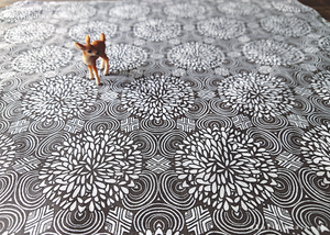 Furoshiki Reusable Fabric Wrap, Bandana, Gray Floral ⦿fsjf1004