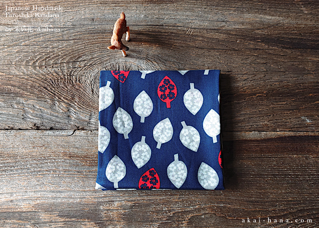 Furoshiki Reusable Fabric Wrap, Bandana, Floral Dark Blue ⦿fsjf1006