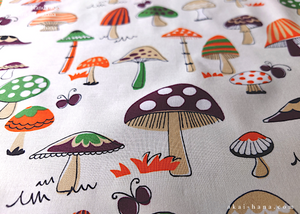 Furoshiki Reusable Fabric Wrap, Bandana, Mushrooms Brown and Orange ⦿fsjf1009