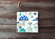 Load image into Gallery viewer, Furoshiki Reusable Fabric Wrap, Bandana, Mushrooms Blue and Yellow ⦿fsjf1010