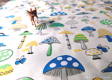 Load image into Gallery viewer, Furoshiki Reusable Fabric Wrap, Bandana, Mushrooms Blue and Yellow ⦿fsjf1010