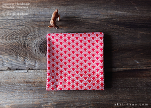 Furoshiki Reusable Fabric Wrap, Bandana, Seigaiha Red ⦿fsjf1013