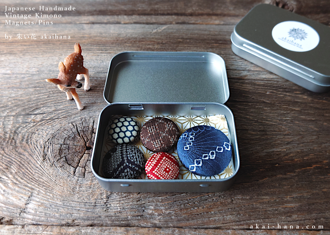 Vintage Kimono Magnets in Metal Tin Box, Set of 5 ⦿mgvk0010