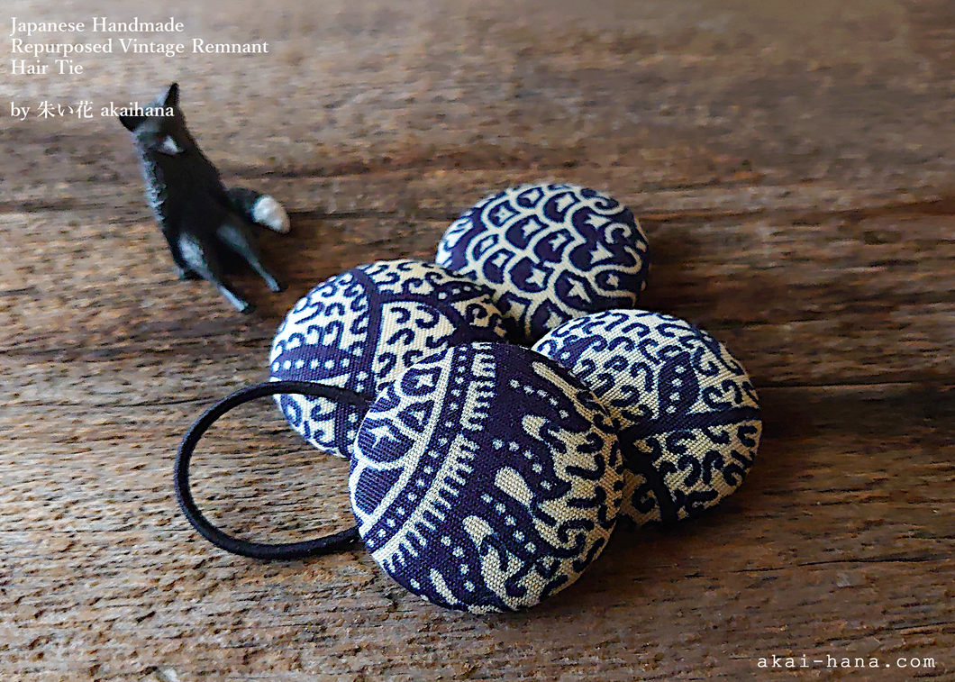 Japanese Handmade Repurposed Remnants Covered Button Hair Tie, Napkin Holder, Cord Organizer, Tanzania, phus0002