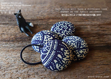 Load image into Gallery viewer, Japanese Handmade Repurposed Remnants Covered Button Hair Tie, Napkin Holder, Cord Organizer, Tanzania, phus0002
