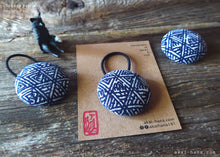 Load image into Gallery viewer, Japanese Handmade Repurposed Remnants Covered Button Hair Tie/Ponytail Holder, Napkin Holder, Cord Organizer, Indonesian Navy Blue