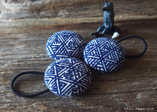 Load image into Gallery viewer, Japanese Handmade Repurposed Remnants Covered Button Hair Tie/Ponytail Holder, Napkin Holder, Cord Organizer, Indonesian Navy Blue
