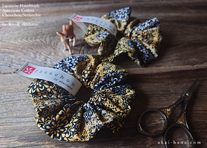 Japanese Handmade Scrunchies, Yellow Damask Floral, scaf0003