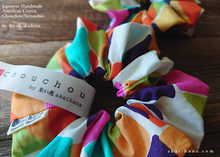 Load image into Gallery viewer, Japanese Handmade Scrunchies, Rainbow Tiles, scaf0004