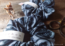 Load image into Gallery viewer, Japanese Handmade Scrunchies, Gray Floral, 100% Cotton, scaf0006