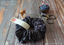 Load image into Gallery viewer, Japanese Handmade Scrunchies, Gray Damask Floral, scaf0007