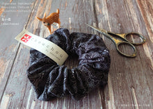Load image into Gallery viewer, Japanese Handmade Scrunchies, Gray Damask Floral, scaf0007
