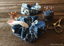 Load image into Gallery viewer, Japanese Handmade Scrunchies, Rustic Navy Floral, scaf0013