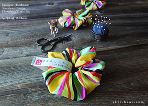 Japanese Handmade Scrunchies, Neon Stripes, scaf0014