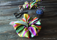 Load image into Gallery viewer, Japanese Handmade Scrunchies, Neon Stripes, scaf0014