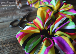 Japanese Handmade Scrunchies, Neon Stripes, scaf0014