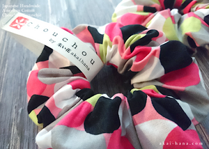 Japanese Handmade Scrunchies, Pink Dots scaf0016