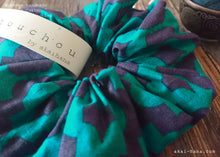 Load image into Gallery viewer, Japanese Handmade Scrunchies, Turquoise Geometry, scaf0017