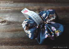 Load image into Gallery viewer, Japanese Handmade Kimono style Scrunchies, Shidarezakura (Weeping Cherry) Dark Blue ⦿scjf0001
