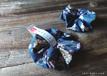 Load image into Gallery viewer, Japanese Handmade Kimono style Scrunchies, Shidarezakura (Weeping Cherry) Dark Blue ⦿scjf0001
