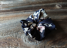 Load image into Gallery viewer, Japanese Handmade Kimono style Scrunchies, Shidarezakura (Weeping Cherry) Black, scjf0002
