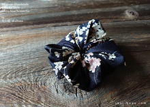 Load image into Gallery viewer, Japanese Handmade Kimono style Scrunchies, Shidarezakura (Weeping Cherry) Black, scjf0002