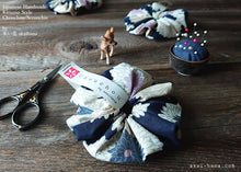 Load image into Gallery viewer, Japanese Handmade Kimono style Scrunchies, Chrysanthemum Navy, scjf0009