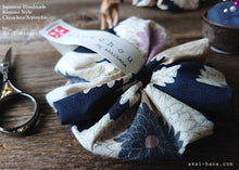 Load image into Gallery viewer, Japanese Handmade Kimono style Scrunchies, Chrysanthemum Navy, scjf0009