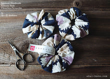 Load image into Gallery viewer, Japanese Handmade Kimono style Scrunchies, Chrysanthemum Navy, scjf0009