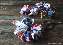 Load image into Gallery viewer, Japanese Handmade Kimono style Scrunchies, Miyabi Navy, 2 sizes, scjf0014