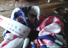 Load image into Gallery viewer, Japanese Handmade Kimono style Scrunchies, Miyabi Navy, 2 sizes, scjf0014
