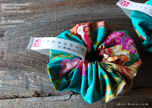 Load image into Gallery viewer, Japanese Handmade Kimono Style Chouchou/Scrunchies, Turquoise Floral, scjf0017