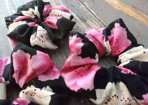 Japanese Handmade Kimono style Scrunchies, SAKURA Black, scjf0019