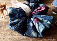 Load image into Gallery viewer, Handmade Kimono style Scrunchies, Aizome Style, 100% Japanese cotton, scjf0037