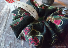 Load image into Gallery viewer, Japanese Handmade Kimono style Scrunchies, Vintage Floral, Dark Green, scjf0046