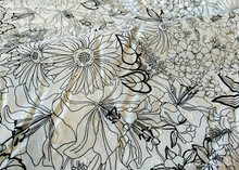 Load image into Gallery viewer, Japanese Handmade Chouchou/Scrunchies, Line Drawing Floral, Black x Ivory, scjf0050