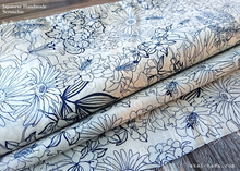 Load image into Gallery viewer, Japanese Handmade Scrunchies, Line Drawing Floral, Navy x White, scjf0051