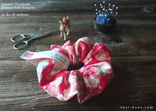 Load image into Gallery viewer, Japanese Handmade Kimono Style Scrunchies, Hikita Hanaguruma Red, scjf0061