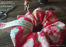 Load image into Gallery viewer, Japanese Handmade Kimono Style Scrunchies, Hikita Hanaguruma Red, scjf0061