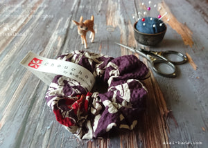 Japanese Handmade Kimono style Scrunchies, Chrysanthemum Azuki Purple, scjf0071