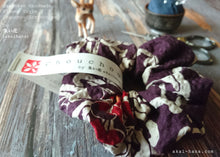 Load image into Gallery viewer, Japanese Handmade Kimono style Scrunchies, Chrysanthemum Azuki Purple, scjf0071