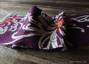 Japanese Handmade Kimono style Scrunchies, Chrysanthemum Azuki Purple, scjf0071