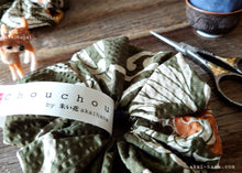Load image into Gallery viewer, Japanese Handmade Kimono style Scrunchies, Chrysanthemum Matcha Green, scjf0072