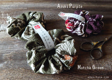 Load image into Gallery viewer, Japanese Handmade Kimono style Scrunchies, Chrysanthemum Matcha Green, scjf0072