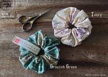 Load image into Gallery viewer, Japanese Handmade Cotton Linen Scrunchies, Flower Bouquet, Grayish Green